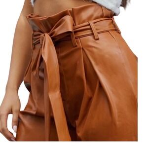 SHEIN  Waist Faux Leather Pants Caramel‎ Brown Belted Pleated XS